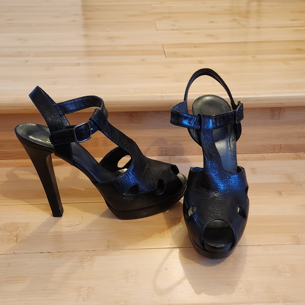 Vintage 90's Stuart Weitzman Black Leather Platform Heels